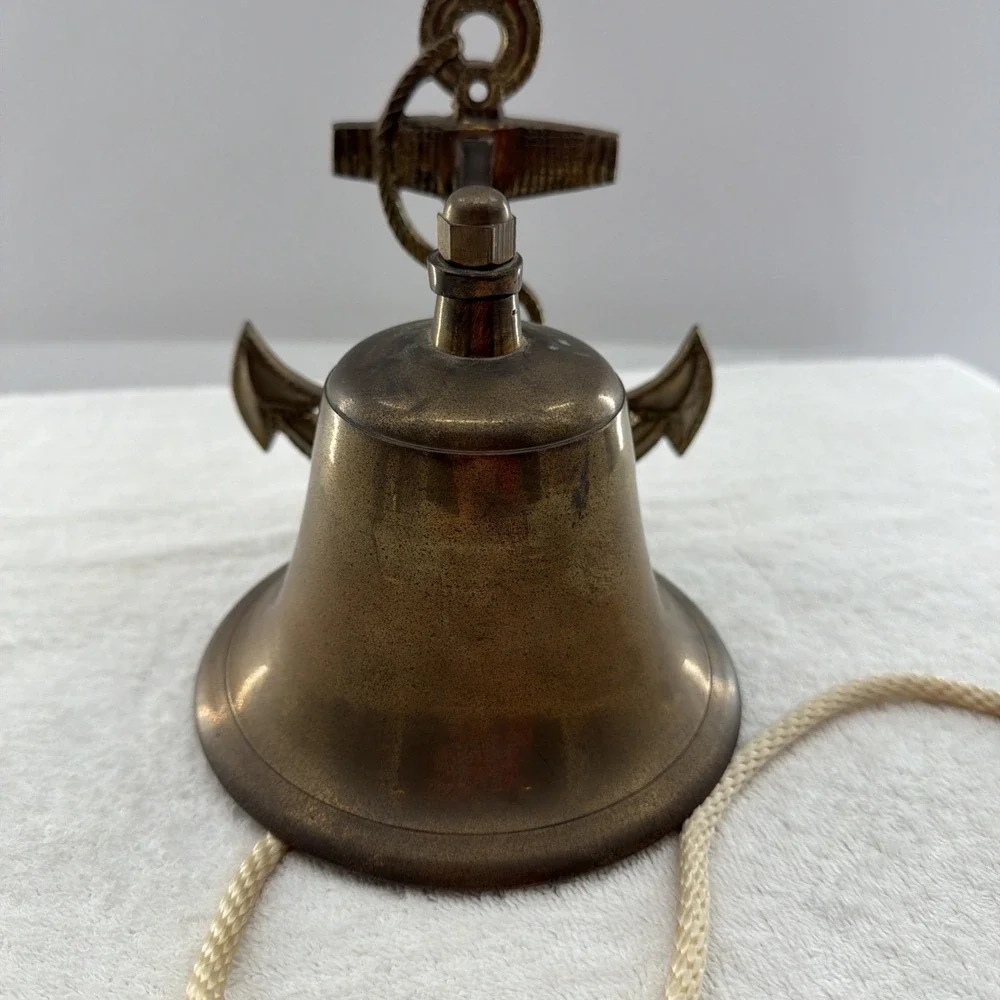 Vintage Antique Anchor Wall Mount Solid Brass Sailor Nautical Ship Bell w Rope